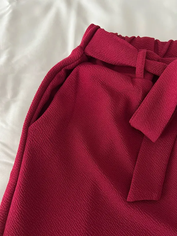 Maroon Self Tie Skinny Pants - Image 3