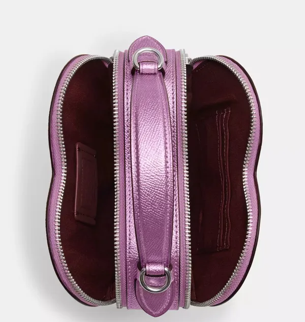 Coach Heart Crossbody Bag in Metalic Crossgrain Leather Lilac CP020 - Image 4