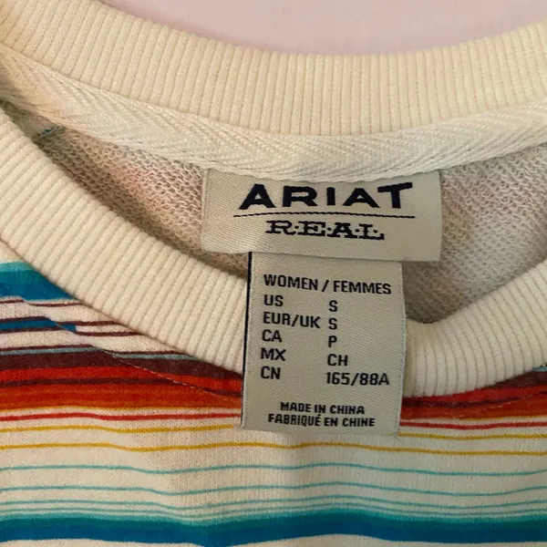 Ariat Real White Red Blue Stripe Western Sweatshirt Pullover Women's size Small - Image 2