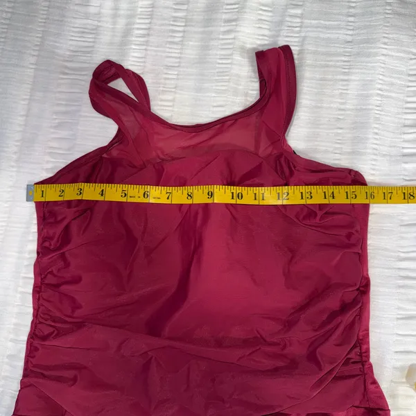 Miraclesuit Rendezvous One Pc‎ Swimsuit Burgundy Mesh High Neck Tummy Control - Image 6