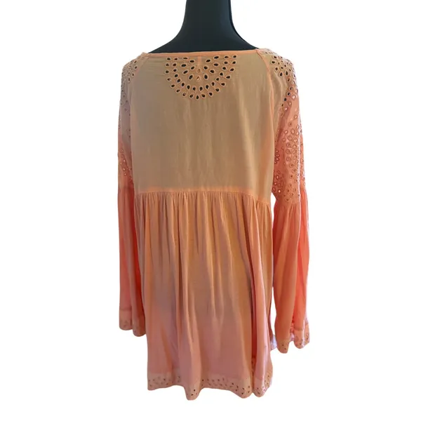 Free People Peach Embroidered Boho Tunic Top Small Sequin Eyelet Bell Sleeve - Image 8