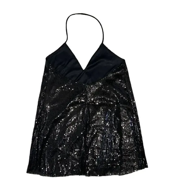 Hugs Black Sequins Halter Back Top/Blouse(Size Black - Image 5