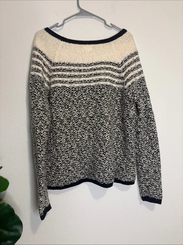 Lou and grey xl wool blend Black and Cream Marled Stripe Pullover Sweater - Image 5