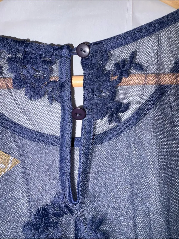 Suzanne Betro Long Sleeve Blue Floral Lace Tunic Top Sz XL Swim Coverup Pullover - Image 5