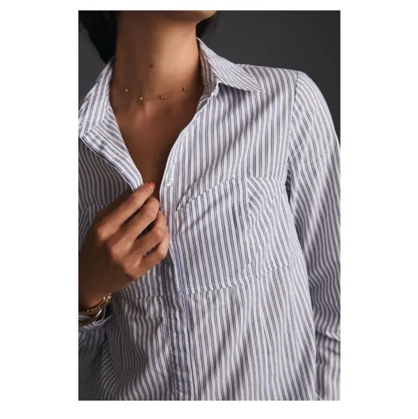 Maeve x Anthropologie Corset Button Down Striped Blouse Size 2 Petite - Image 3