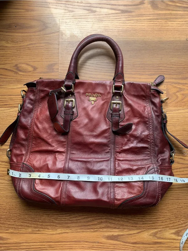 Prada Designer Burgundy Leather Shoulder Bag Vintage Large Purse Accessories - Image 5
