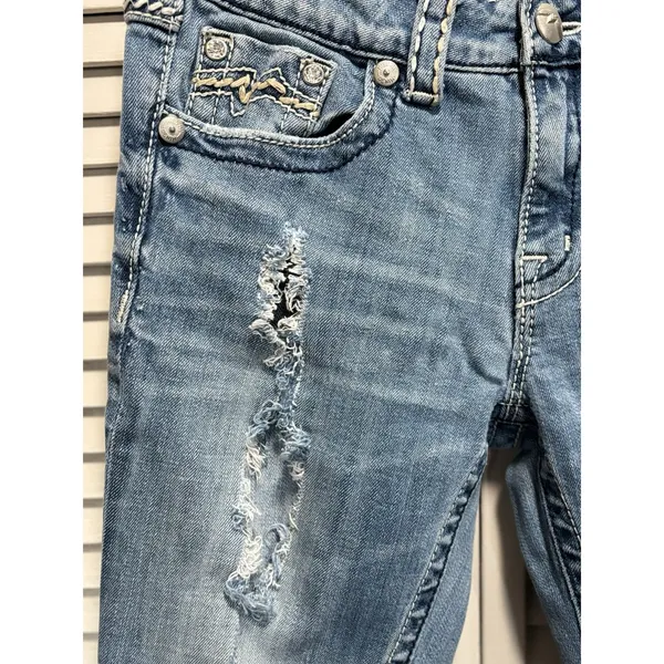 Miss‎ Me Boyfriend Capri Heavy Distress Jeans Embroidered/Gems Logo 25 Low Rise - Image 2