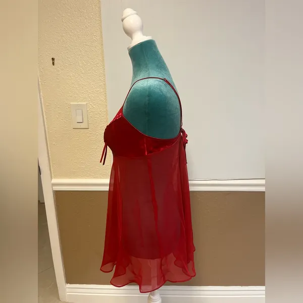 Elegant Red Sheer Babydoll‎ Lingerie - Image 5