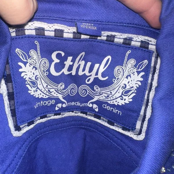 Ethyl rhinestone western cropped colorful M denim jacket - Image 3