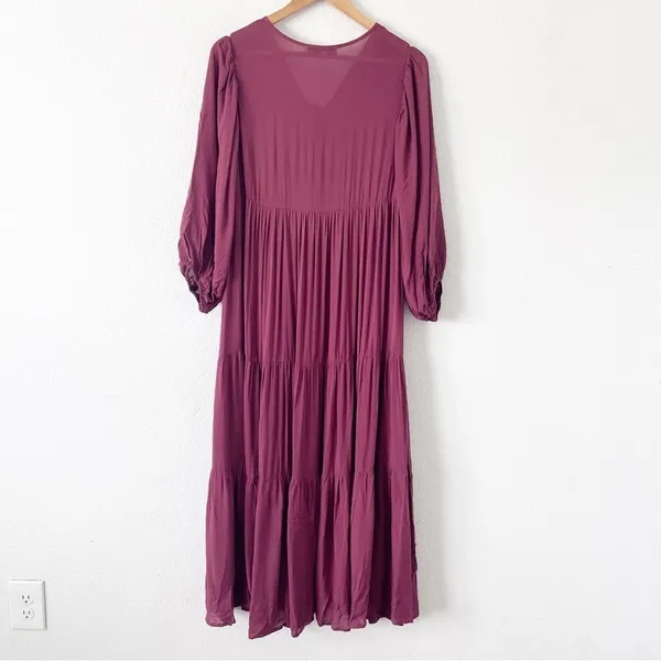Young Fabulous & Broke Mauve Tiered Boho V Neck Midi Dress XS - Image 8