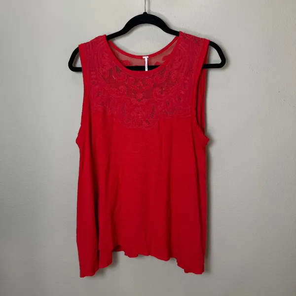 Free People Meant to Be Embroidered Swing Tank Top Red Coral Size Large - Image 3