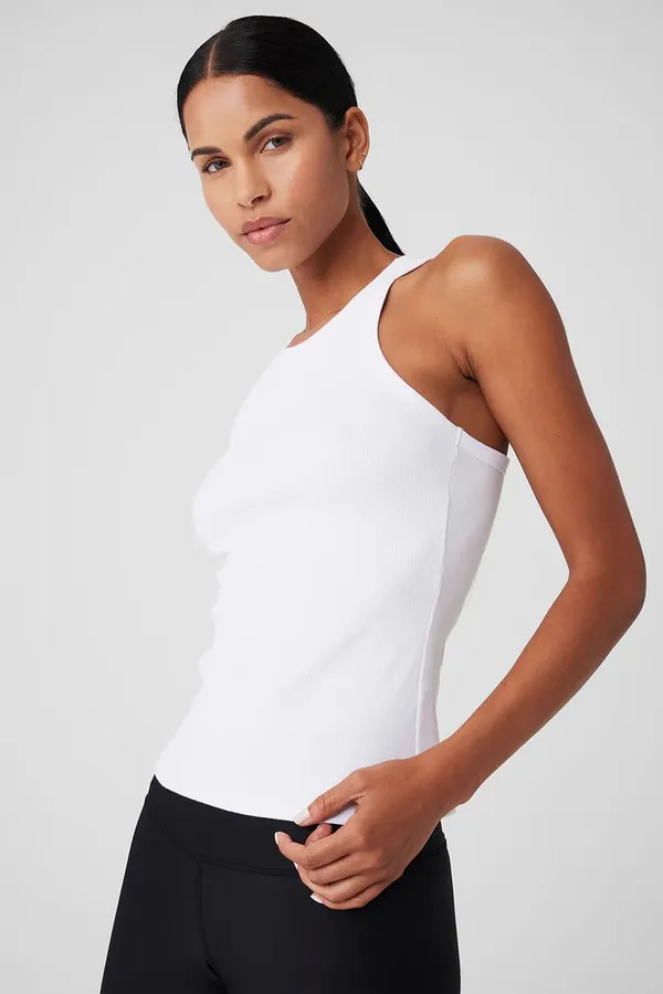 Alo Yoga white Ribbed Devoted Tank XS NWT - Image 3