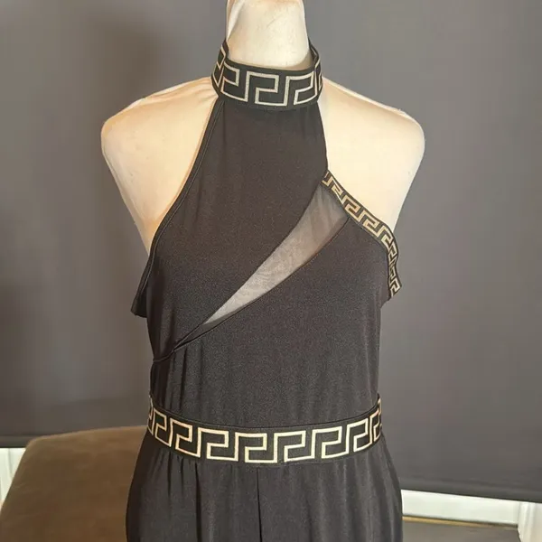Women’s Black Halter Neck BodyCon Sleeveless Party Jumpsuit Wide Leg Size L NWOT - Image 2