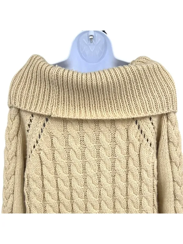 Volcom Snooders Beige Cream Cable Knit Chunky Cowl Neck Sweater Size Medium - Image 5
