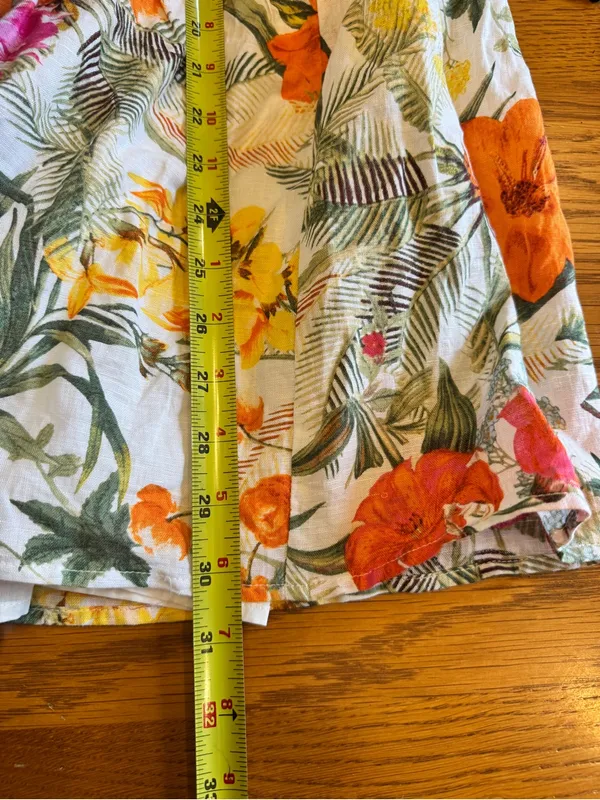 Chelsea & Violet Tropical Floral Print Tiered Midi Dress Linen‎ Blend Tie Back - Image 8
