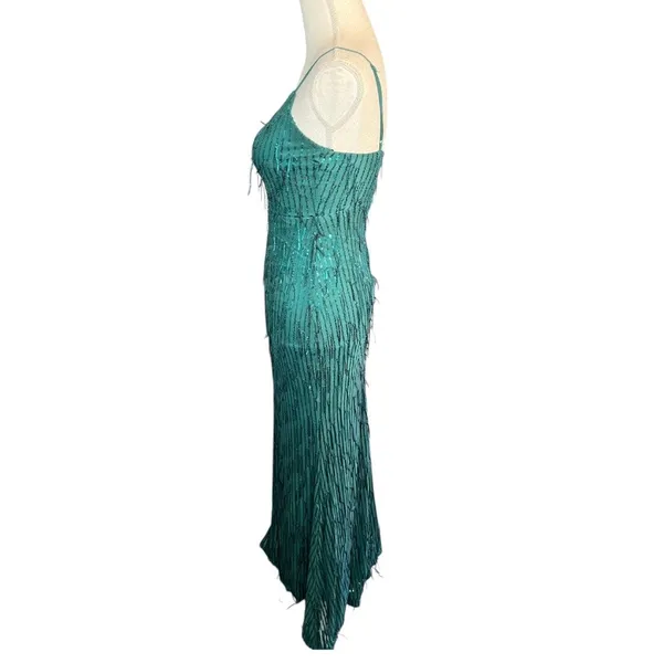 City studio green sequin gown formal prom emerald gala sleeveless fringe - Image 4