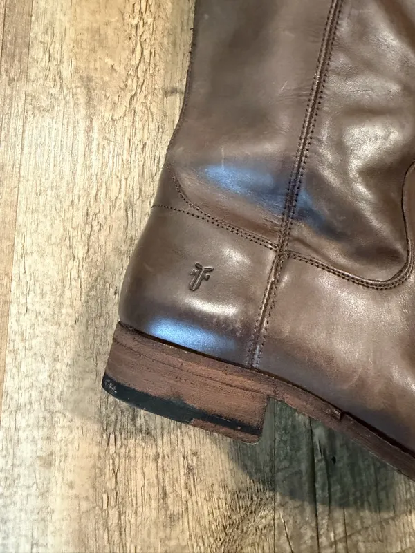 Frye Melissa Button 2 Tall Leather Riding Boot Grey 8.5 - Image 4