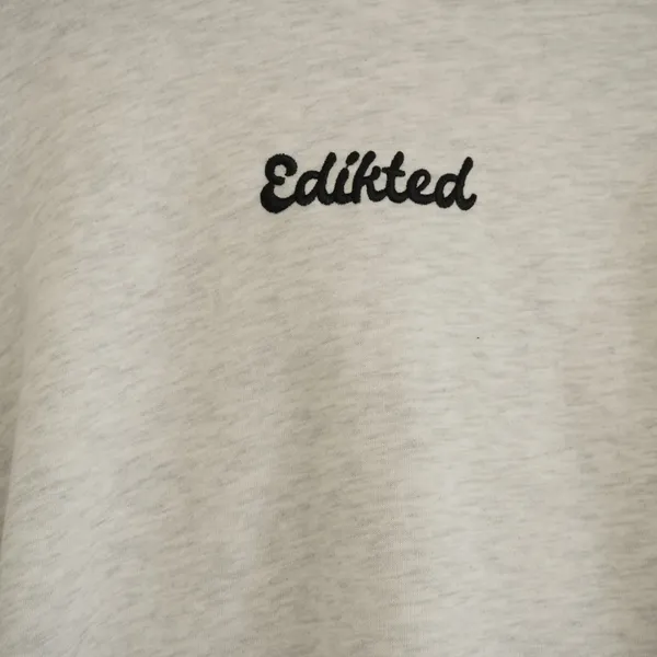 Edikted XS Oversized Heart Elbow Patch Embroidered Logo Hoodie Gray Heather - Image 3