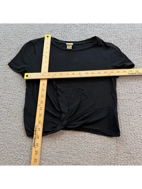H&M Black Front Knot Crop T-Shirt Women’s XS Baby Tee Short Sleeve 100% Cotton - Image 3