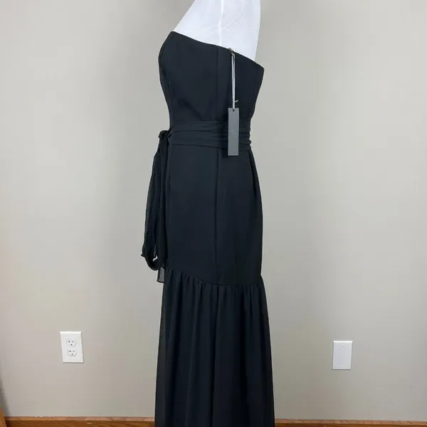 White Vera Wang Dress Womens 8 Black Crinkle‎ Chiffon Trumpet Hem Strapless Gown - Image 6