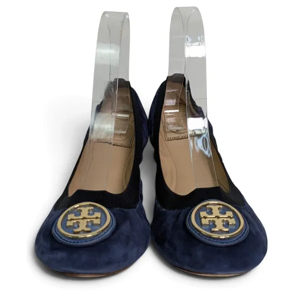 Tory Burch Caroline 2 Soho Lux Clare Blue Black Suede Ballet Flats US 8 Preowned - Image 3