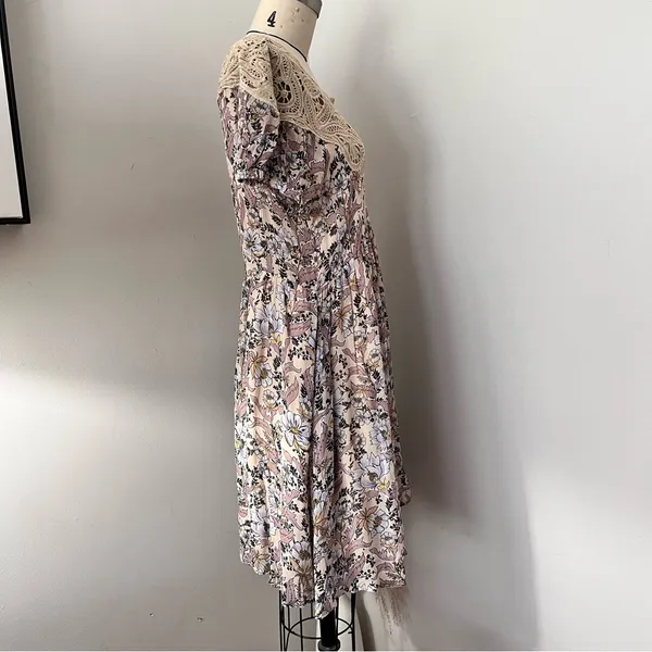 Free People Margot Ivory Printed Mini Dress with Lace Trim Size Extra Small $168 - Image 9