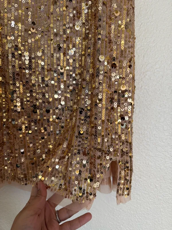 Free People NWT Midnight Kiss Mini Slip Dress in Gold Combo - Image 6