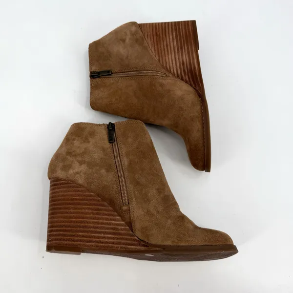Lucky Brand Boots Women 8.5M Brown Leather Suede Wedge Heel Yakeena Ankle Bootie - Image 11