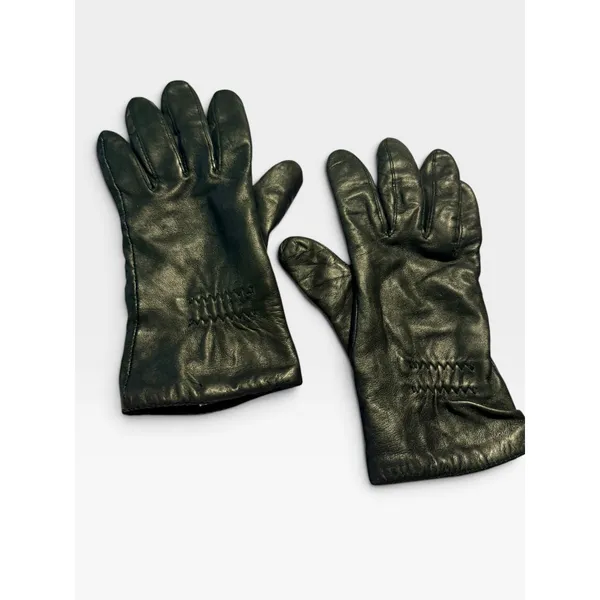 Downed womens Black Leather Gloves Soft Lined Elastic Wrist Winter Accessories S - Image 3