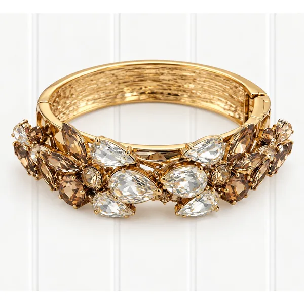 G by Gennaro Gold Tone Crystal Rhinestone Hinged Bangle Bracelet Statement - Image 2