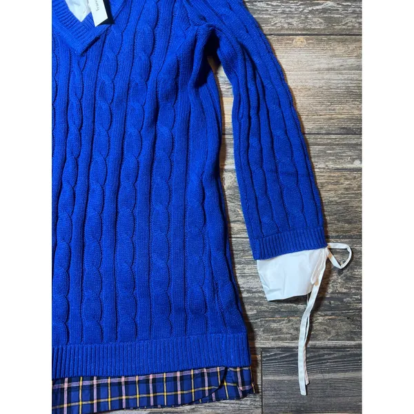 NWT Francesca's Audrey Parks Sweater Dress Shirt Combo Blue Cable Knit Medium‎ - Image 8