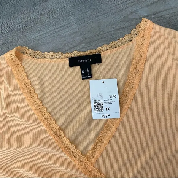 Forever 21 Ribbed Surplice Top Lace Trim Peach Plus 1X - Image 5