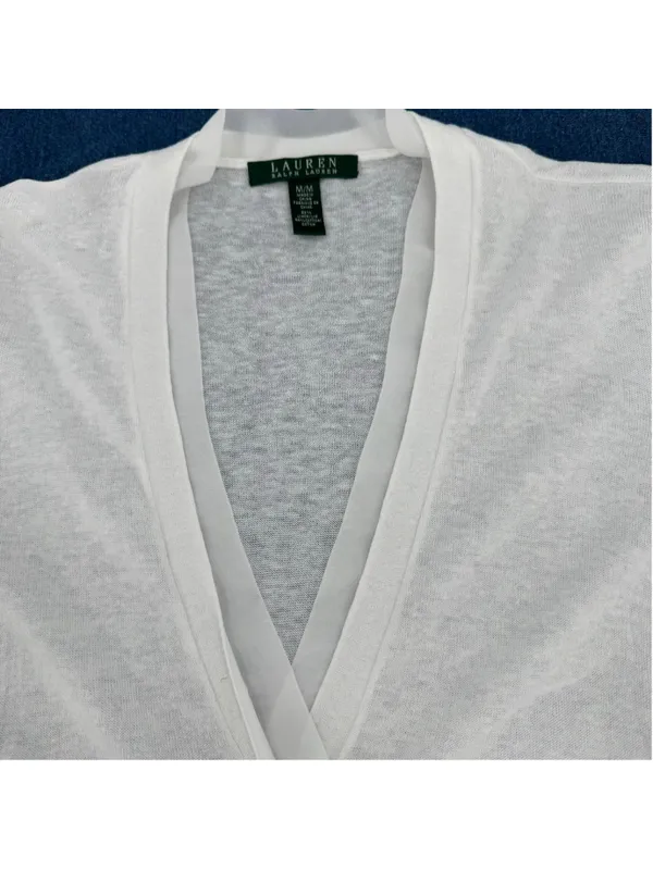 Lauren Ralph Lauren White Cardigan & Tank Top Set Linen Cotton Ribbon Trim Med - Image 11