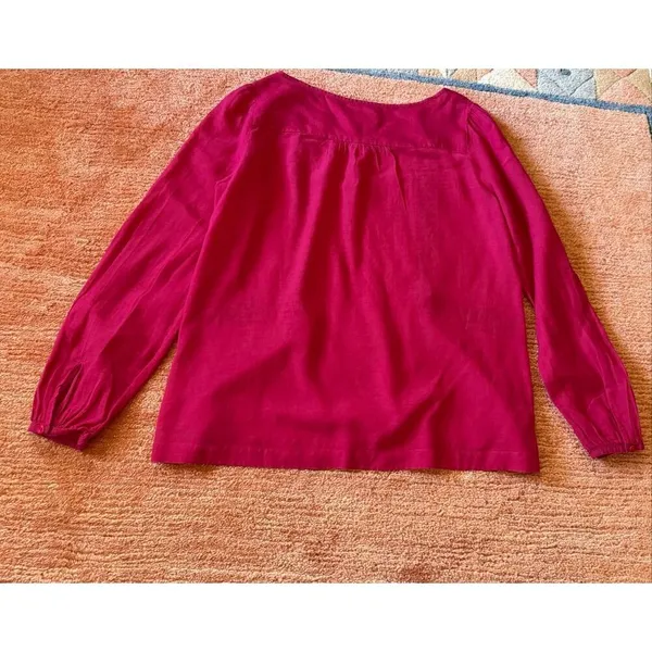 Ann Taylor LOFT Magenta Cotton Blouse Size S Lace Panels - Image 5