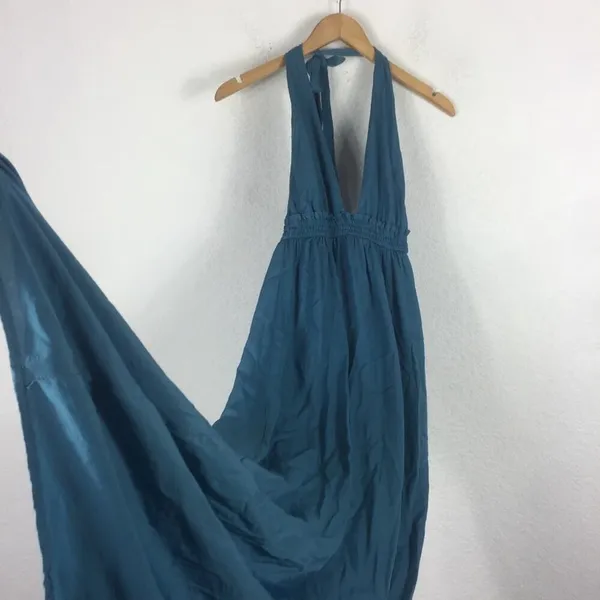 Lulus Unforgettable Night Maxi Dress XS Teal Blue Satin Halter Open Back Beach - Image 12
