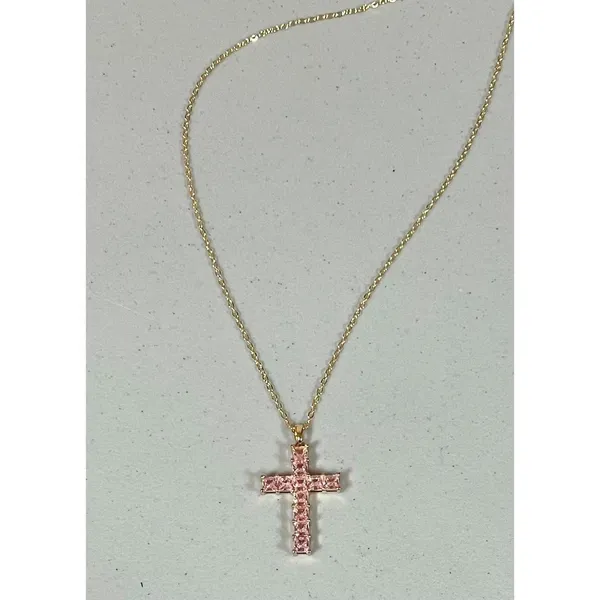 Gold Pink Diamond Diamonds Cross Necklace Jewelry 💖✨ - Image 2