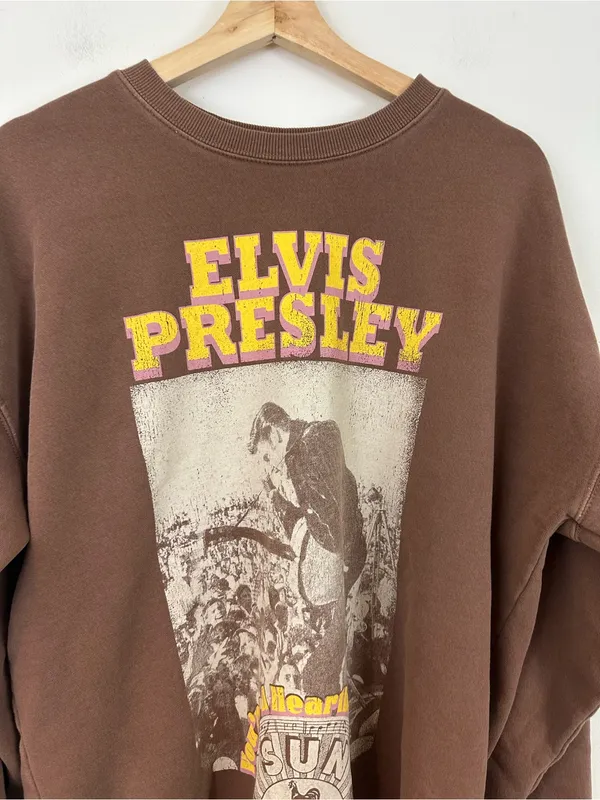 Sun Record Company Elvis Presley Brown Graphic Crewneck Sweater Large Women's - Image 2