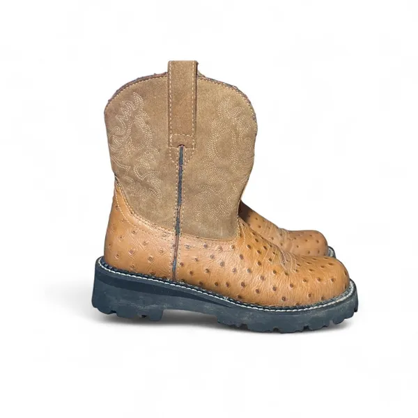 Ariat Women’s Western Work Boots Sz 6.5 Brown Ostrich Embossed Leather Lug Sole - Image 2