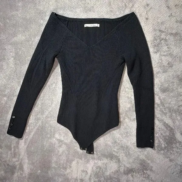 Abercrombie & Fitch Black Off Shoulder Ribbed Long Sleeve Bodysuit Medium #1700 - Image 3