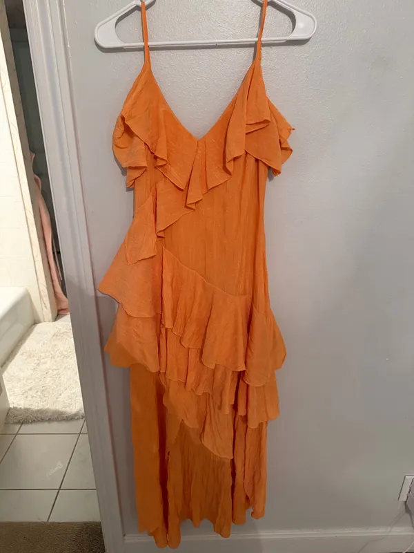 Impeccable Pig Orange Flowy High Low Dress - Image 3