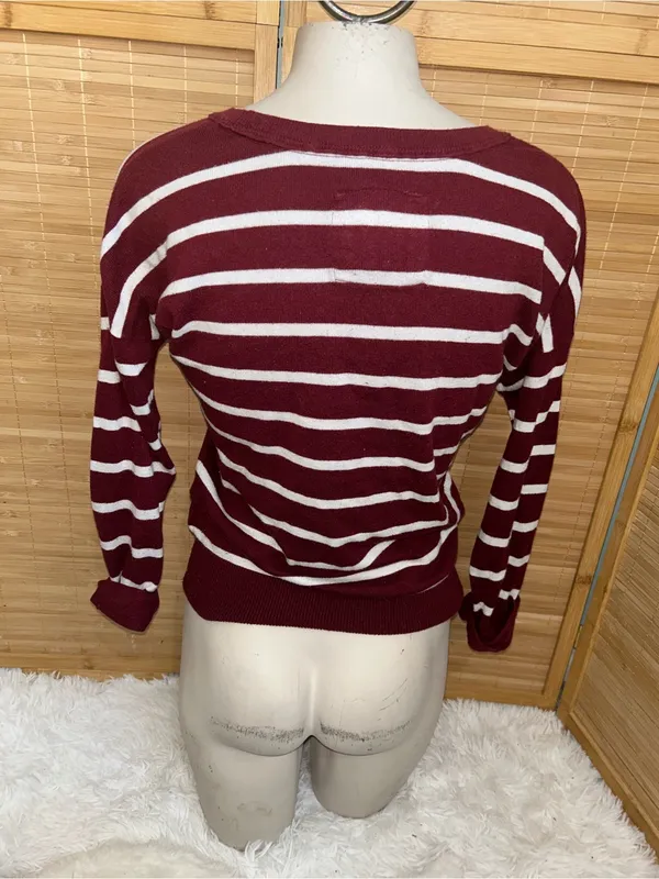 Abercrombie & Fitch Striped Crewneck burgundy Sweater Y2K vintage woman’s S - Image 3