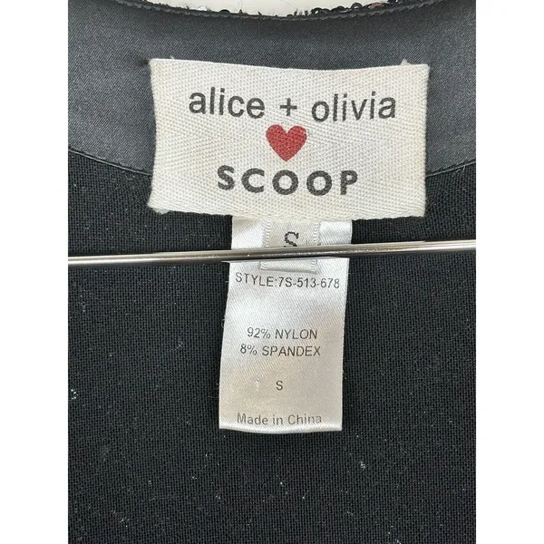 Alice + Olivia Scoop Mini Dress Womens S Black Sequin Sleeveless Party Night Out - Image 3