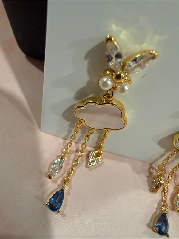 kate spade |♠️| Gold Plated Mother-of-Pearl Cloud Dangle Earrings - Image 3