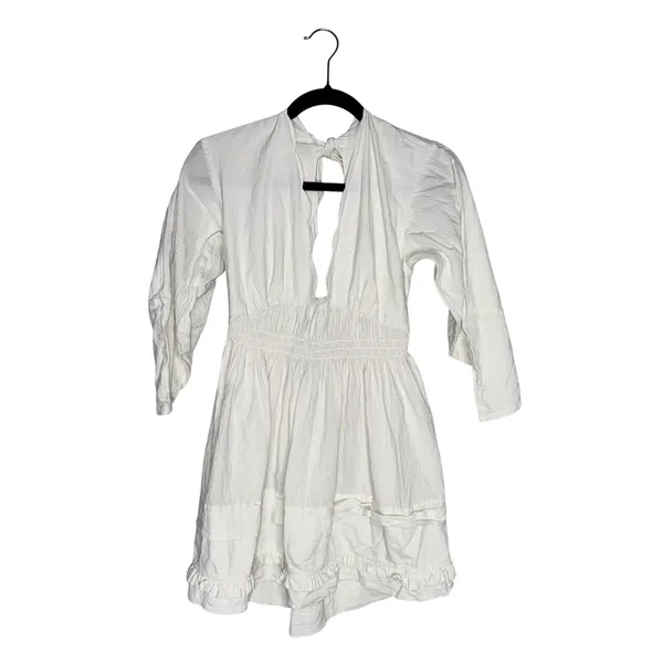 Free People Mini Dress Women XS White Good Smocked Open Back Cotton - Image 2