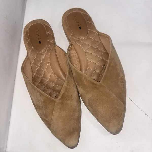 Birdies Pointed Toe Swan Quilted Insole Flat Mule Golden Tan Suede Shoes Size 8‎ - Image 6