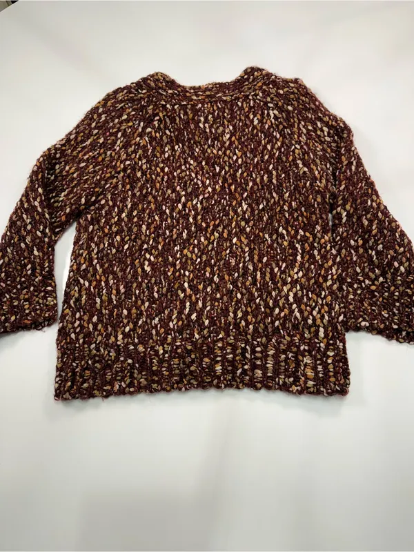 Leo & Nicole Brown Marled V-Neck Chunky Knit Cardigan - Image 8