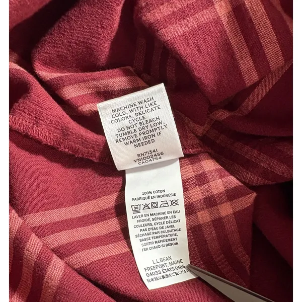 LL Bean Signature Womens‎ Small Burgundy Plaid Cotton Flannel Popover Shirt - Image 6