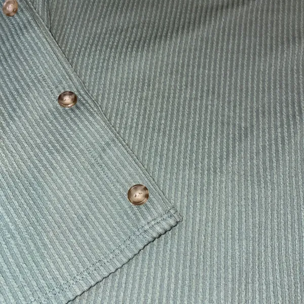 Women's Sage Green XL Ribbed Knit Top Stud Sleeve 3/4 Sleeve Stretch Blouse - Image 5