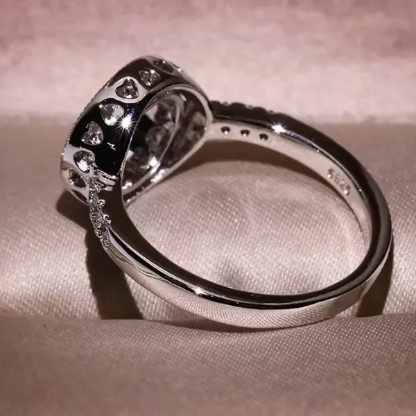 .925 Sterling Silver Circle Halo Ring with Clear Crystal - White - Image 3