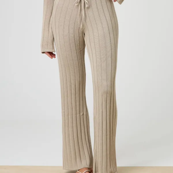 Glassons Women’s Beige Ribbed Flared Knit Pants Flowy High Waist Boho Sz XS NWT - Image 7
